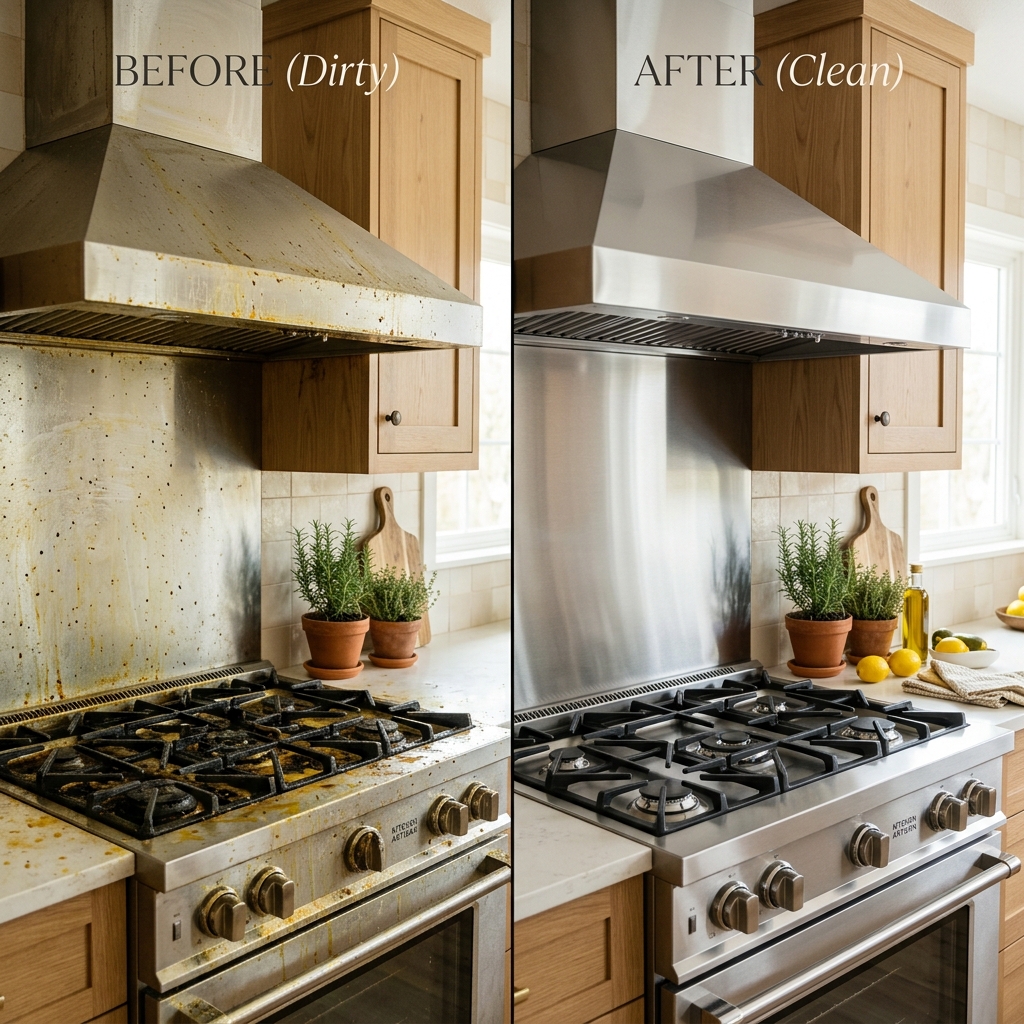 ภาพเปรียบเทียบผลลัพธ์ Before/After การขจัดคราบน้ำมันในห้องครัว