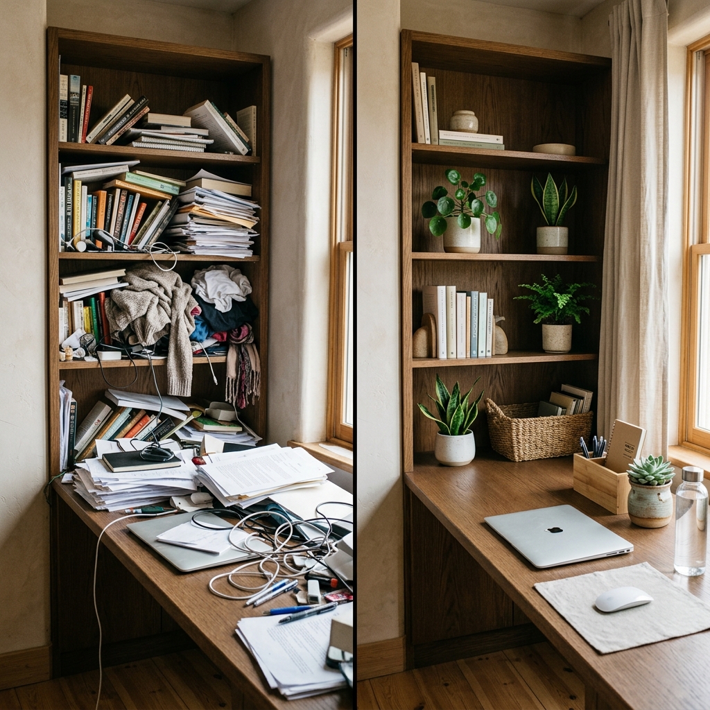 ภาพเปรียบเทียบผลลัพธ์ Before/After การจัดระเบียบบ้าน KonMari